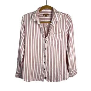 Pink Striped Button Up Top Womens Size Small Long Sleeve Collared Top Casual